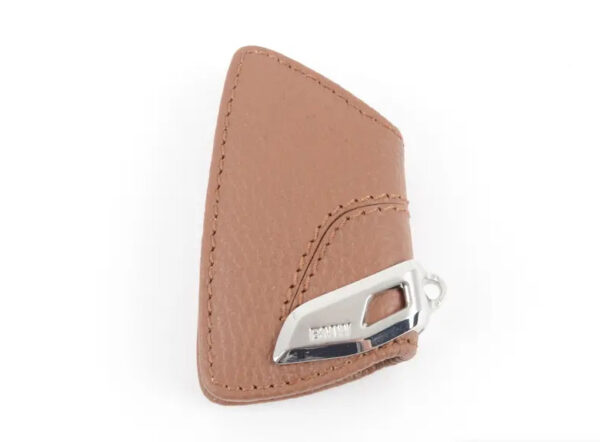 82292408818 - NEW BMW KEY CASE WITH STAINLESS STEEL CLIP SADDLE BROWN 82292408818 16-20 ORIGINAL