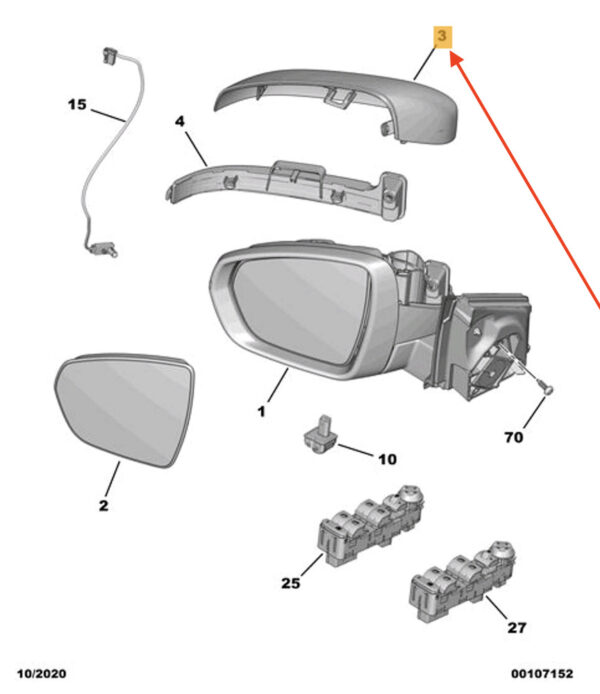 1618048480 - Peugeot 3008 Front Right Door Mirror Cover 1618048480 NEW Genuine