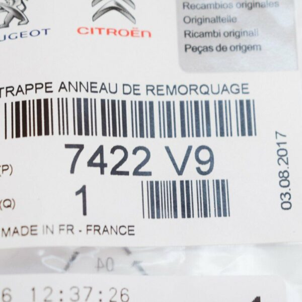 7422V9 - Peugeot 508 Front Bumper Tow Hook Cover Cap 7422V9 New Genuine