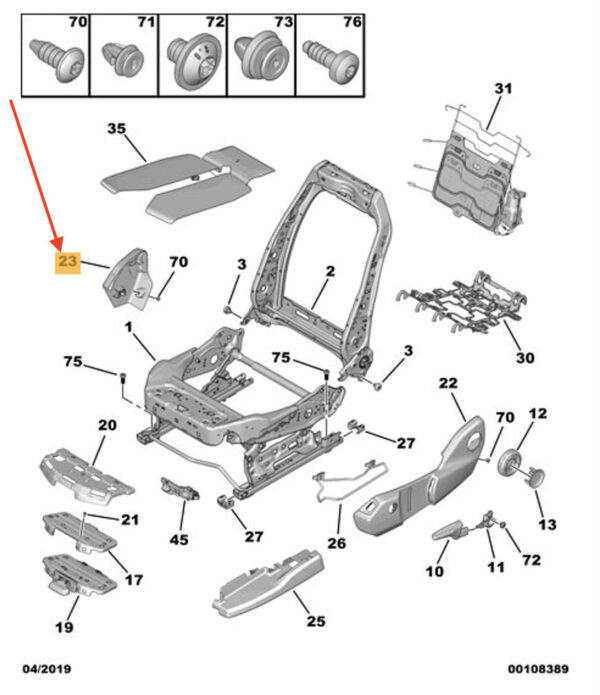 98096163ZD - PEUGEOT 3008 Front Left Seat Cover Housing LHD 98096163ZD New Genuine
