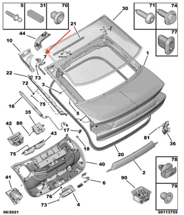 9813643080 - PEUGEOT 508 Left Side Bootlid Hinge 9813643080 New Genuine