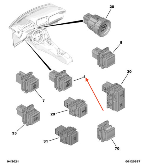98170269ZD - PEUGEOT 2008 Lane Assistant Switch 98170269ZD New Genuine