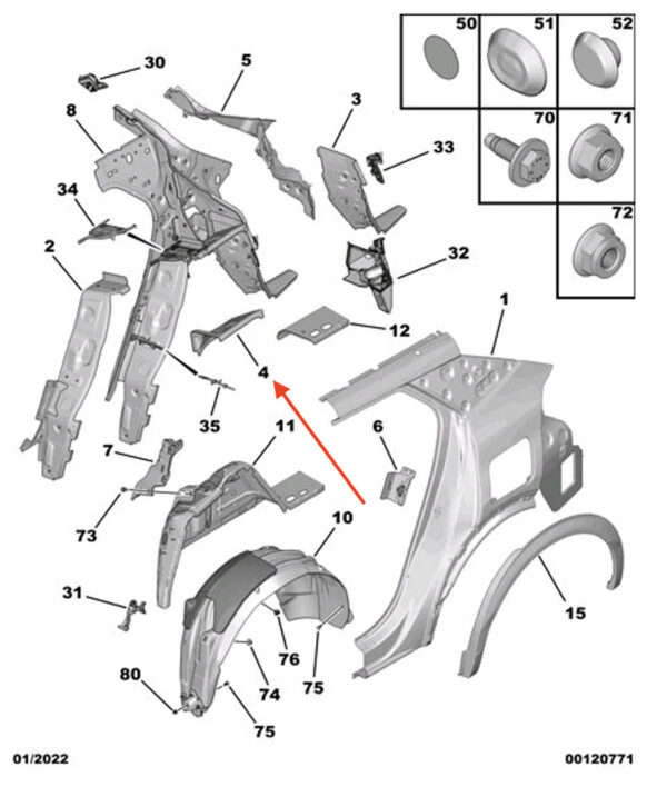 9832495780 - PEUGEOT 2008 Rear Left Wing Inner Frame 9832495780 New Genuine
