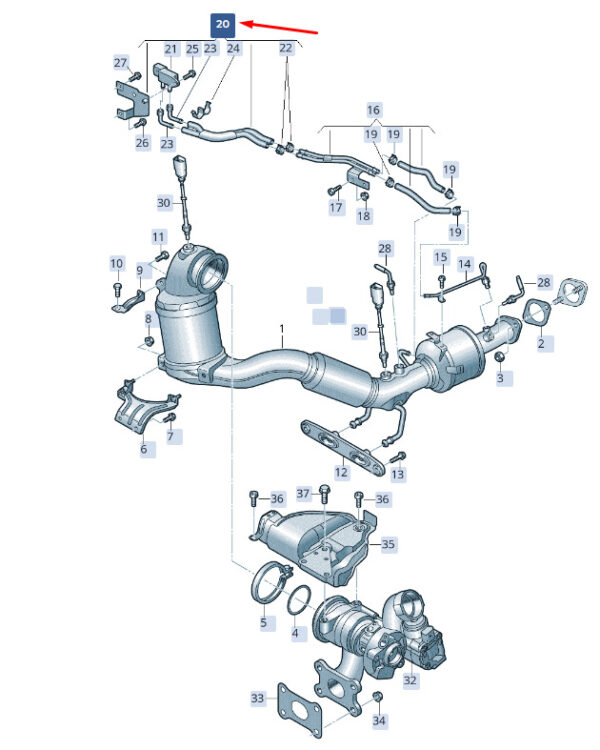 04E131552D - NEW ŠKODA SUPERB MK3 EXHAUST LINE WITH DIFF. ORIGINAL SENDER 04E131552D