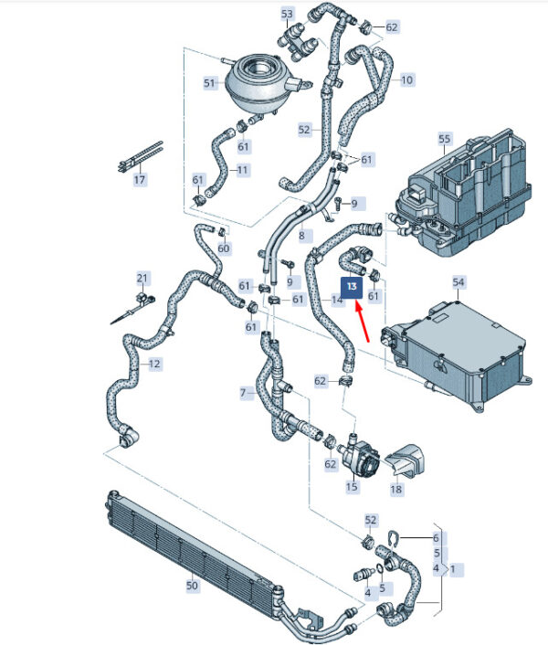 3Q0121107A - NEW ŠKODA SUPERB MK3 CENTER COOL HOSE 3Q0121107A ORIGINAL