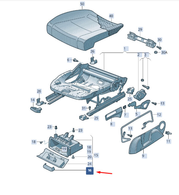 3T0882610B9B9 - New SKODA SUPERB MK3 Front Right Seat Stowage Box Handle 3T0882610B9B9