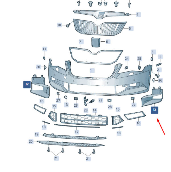 3V0121333 - ŠKODA SUPERB MK3 front bumper left air routing 3V0121333 NEW original