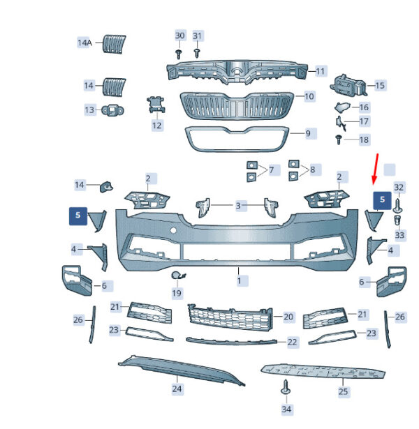 3V0121763B - ŠKODA SUPERB MK3 front bumper left air routing 3V0121763B NEW original