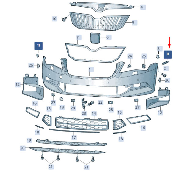 3V0807184 - ŠKODA SUPERB MK3 front bumper right guide profile 3V0807184 NEW original