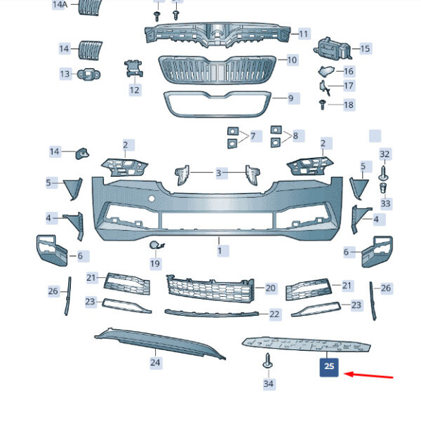 3V0807611A - ŠKODA SUPERB MK3 Front Lower Center Closure Element 3V0807611A, Original