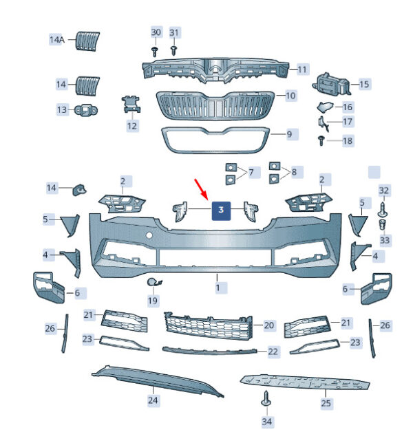 3V0807724 - NEW ŠKODA SUPERB MK3 FRONT BUMPER 3V0807724 ORIGINAL