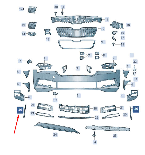 3V0807834BF9R - New SKODA SUPERB MK3 Front Bumper Moulding Trim 3V0807834BF9R Genuine
