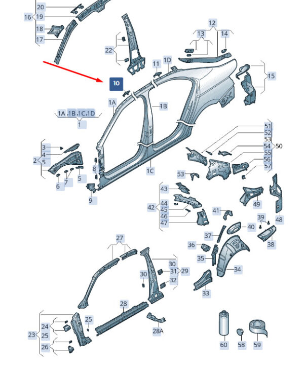 3V0817250 - NEW ŠKODA SUPERB MK3 FRONT RIGHT ROOF REINFORCEMENT 3V0817250 ORIGINAL