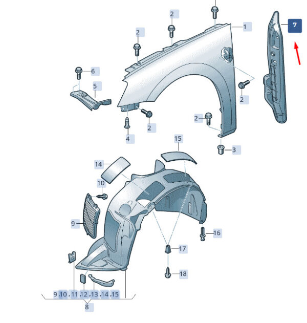 3V0821112B - NEW ŠKODA SUPERB MK3 FRONT RIGHT WING CLOSING ELEMENT 3V0821112B ORIGINAL
