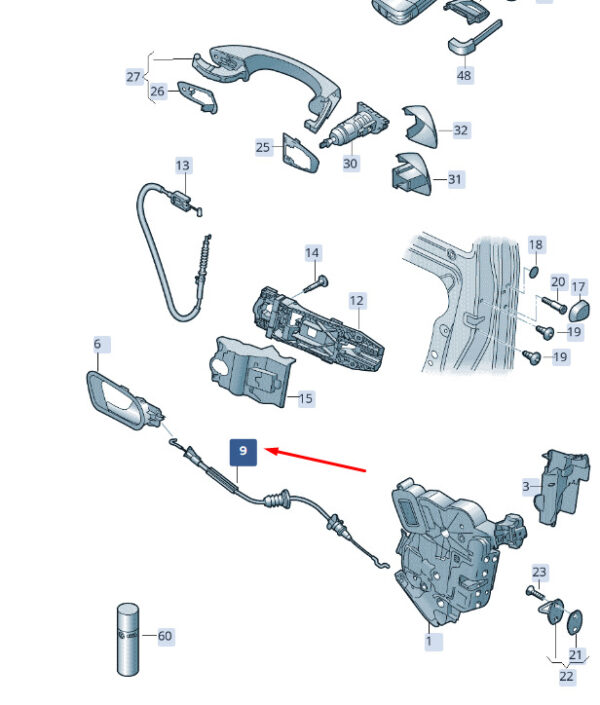 3V0837085 - ŠKODA SUPERB MK3 Bowden cable for front door 3V087085, original part