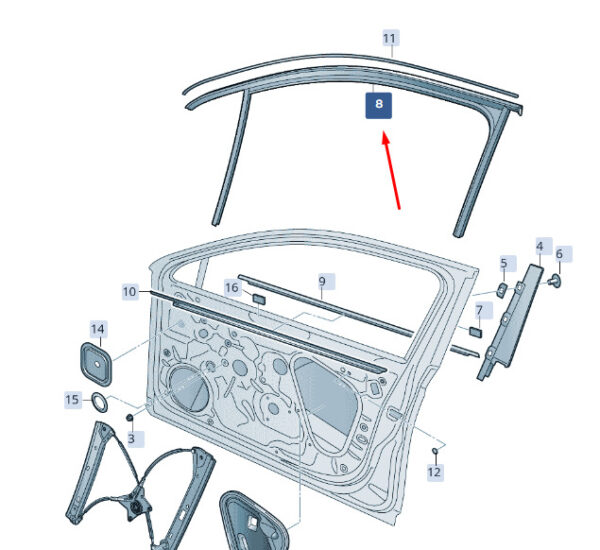 3V0837432T5AP - ŠKODA SUPERB MK3 sliding window guide front right 3V0837432T5AP, original part