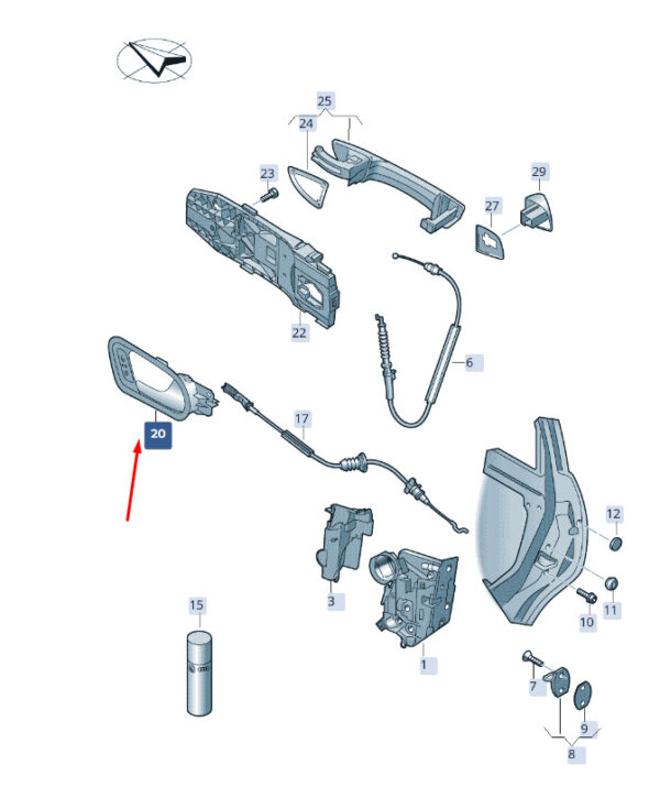 3V08392222ZZ - ŠKODA SUPERB MK3 interior opening handle rear right 3V08392222ZZ, original part