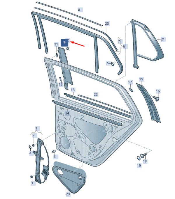 3V0839901 - ŠKODA SUPERB MK3 door B-pillar trim rear left 3V0839901 NEW original