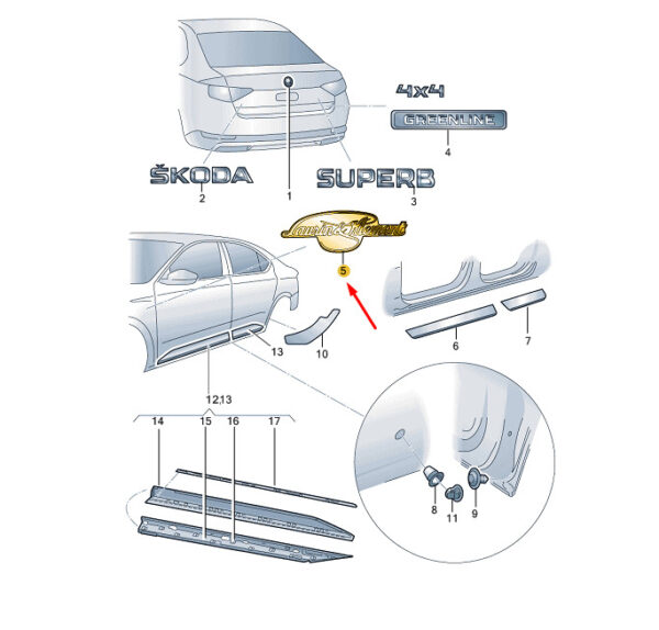 3V0853042BRYP - NEW ŠKODA SUPERB MK3 FRONT RIGHT FENDER INSCRIPTION 3V0853042BRRYP ORIGINAL