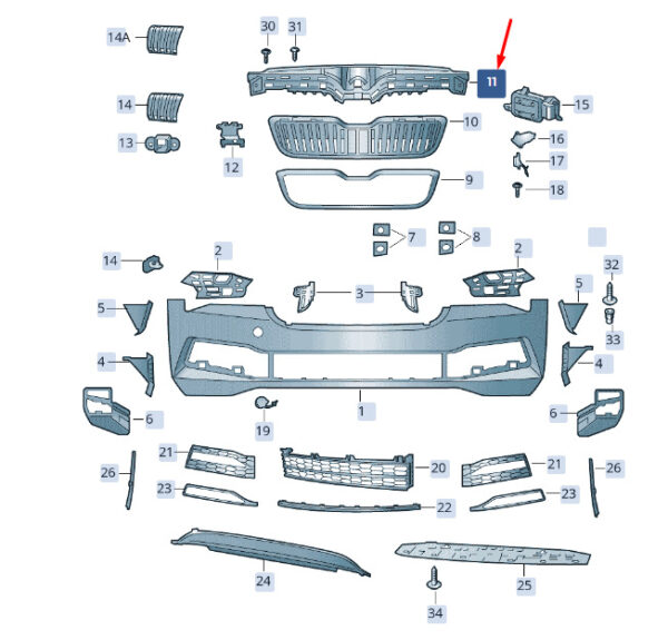 3V0853343A9B9 - NEW ŠKODA SUPERB MK3 FRONT CROSS 3V0853343A9B9 ORIGINAL