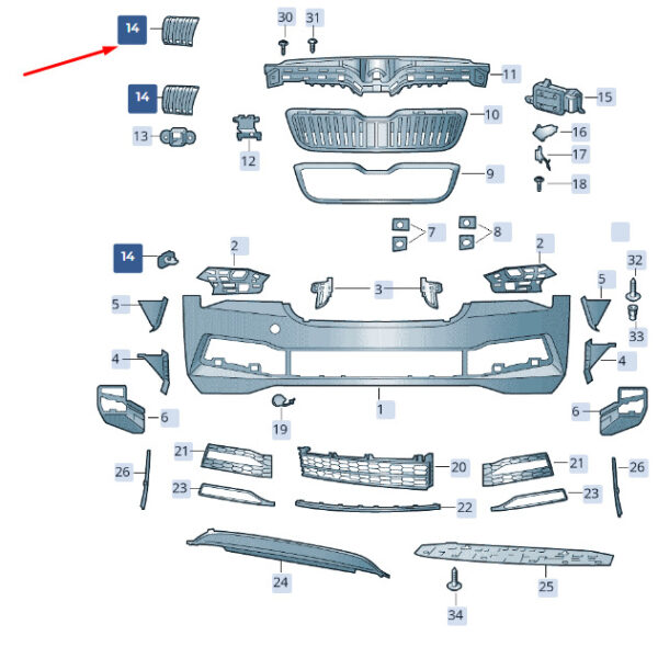 3V0853639FOD - NEW ŠKODA SUPERB MK3 FRONT BUMPER 3V0853639FOD ORIGINAL