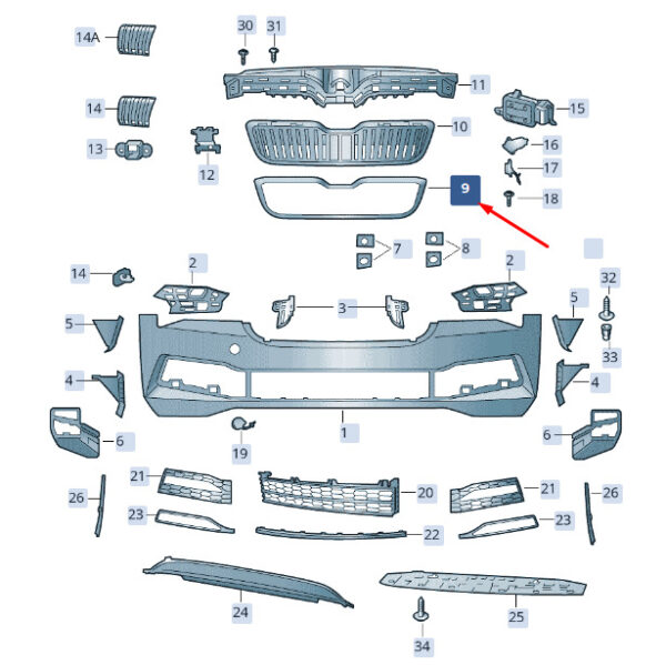 3V0853761B2ZZ - ŠKODA SUPERB MK3 Radiator Grill Cover 3V0853761B2ZZ, Original Part