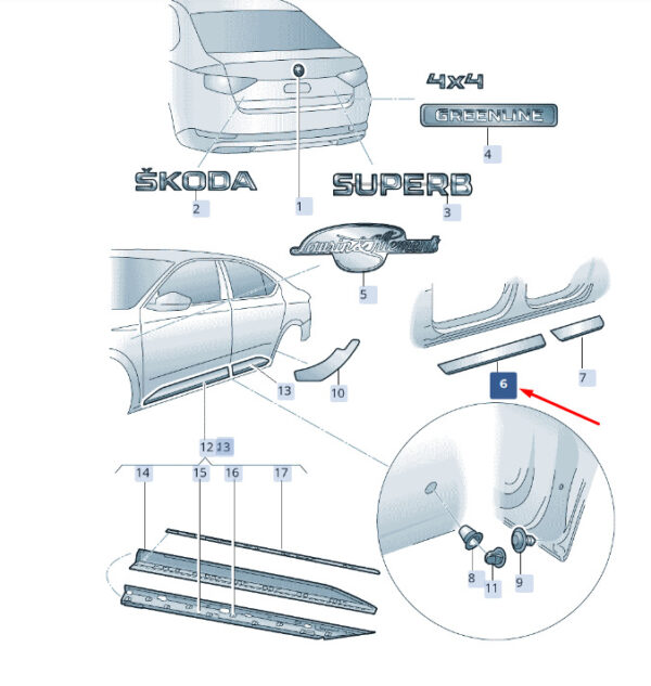 3V0853814PTQ3 - NEW ŠKODA SUPERB MK3 FRONT RIGHT - MEMBER SHAPE 3V0853814PTQ3 ORIGINAL