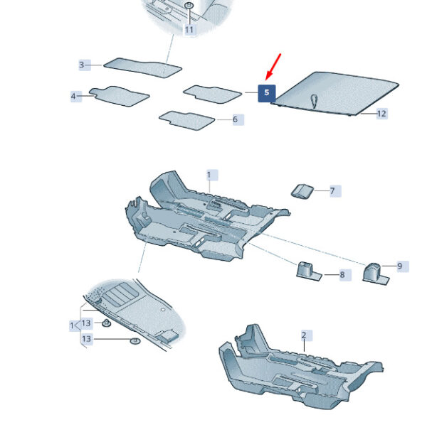 3V0864452JHS - NEW ŠKODA SUPERB MK3 REAR RIGHT FLOOR MAT 3V0864452JHS ORIGINAL
