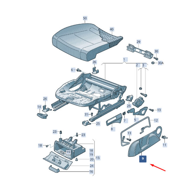 3V0881317EWC4 - NEW ŠKODA SUPERB MK3 FRONT LEFT SEAT OUTER FRAME TRIM 3V0881317EWC4 ORIGINAL