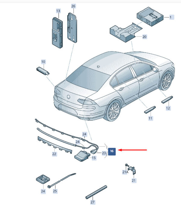 3V0962239 - ŠKODA SUPERB MK3 tailgate opening sensor cable 3V0962239, original part