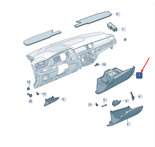 3V2857097ANWD5 - ŠKODA SUPERB MK3 glove compartment right handlebar 3V2857097ANWD5, original