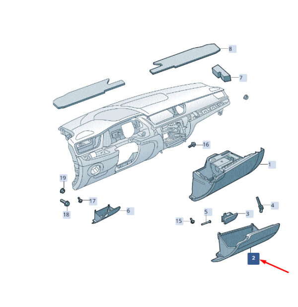 3V2857121DNE5 - ŠKODA SUPERB MK3 glove compartment cover right handlebar 3V2857121DNE5, original