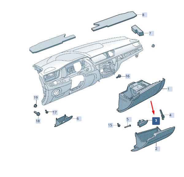 3V28575581QB - NEW ŠKODA SUPERB MK3 GLOVE BOX RHD 3V28575581QB ORIGINAL