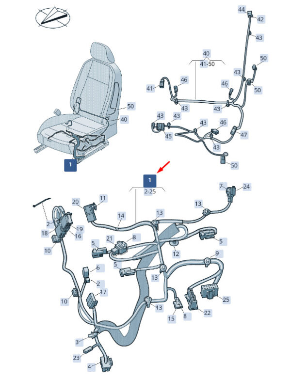 3V2971365F - ŠKODA SUPERB MK3 seat base adapter cable set front left 3V2971365F original part