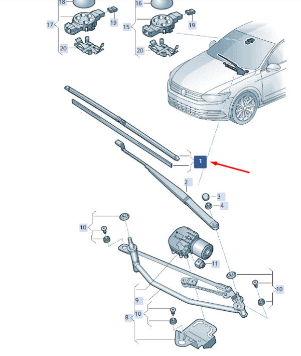 3V2998001 - NEW ŠKODA SUPERB MK3 FRONT WIPER AERO BLADE RHD 3V2998001 ORIGINAL