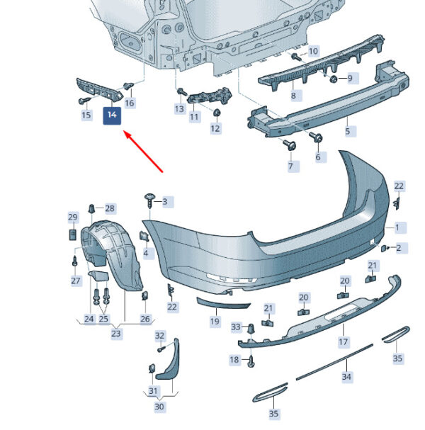 3V9807393 - ŠKODA SUPERB MK3 bumper guide profile rear left 3V9807393