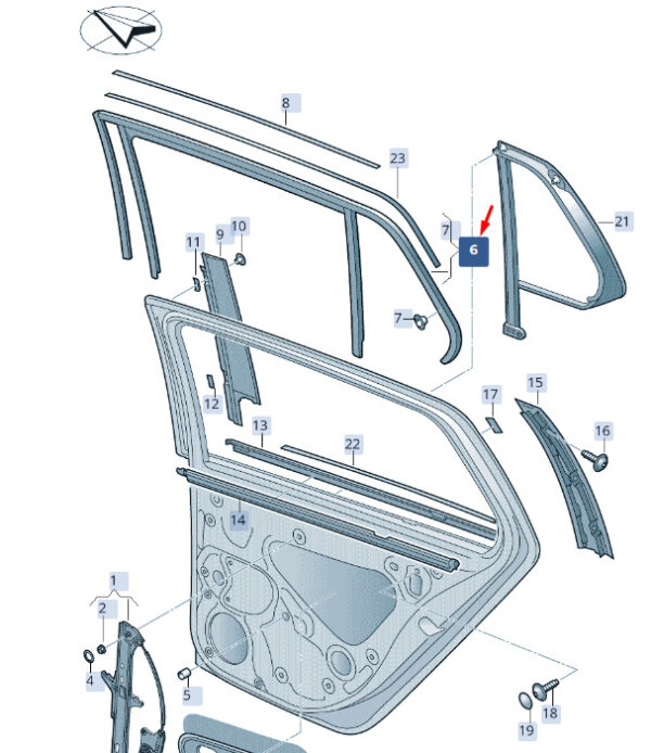 3V9839431T5AP - NEW ŠKODA SUPERB MK3 REAR LEFT SLIDING GUIDE 3V9839431T5AP ORIGINAL