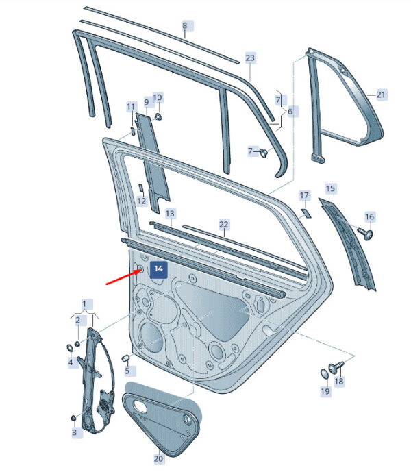 3V9839480 - NEW ŠKODA SUPERB MK3 REAL ESTATE REAR RIGHT WINDOW BEZEL SEAL 3V9839480