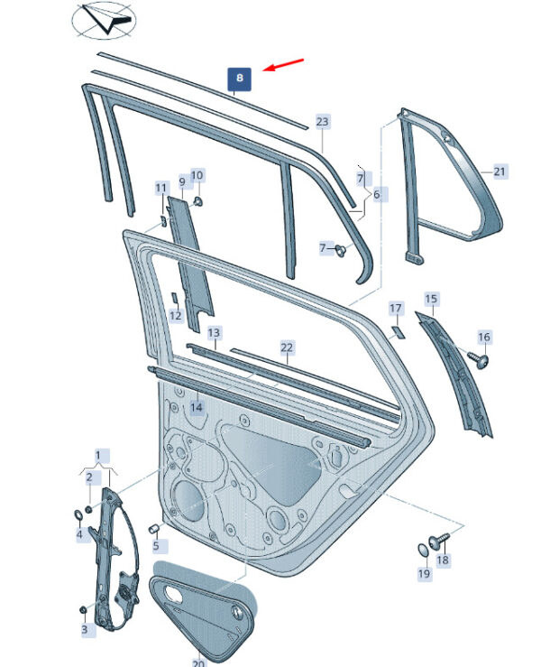 3V9839644FJV1 - NEW ŠKODA SUPERB MK3 REAR RIGHT TOWER STRIP 3V9839644FJV1 ORIGINAL