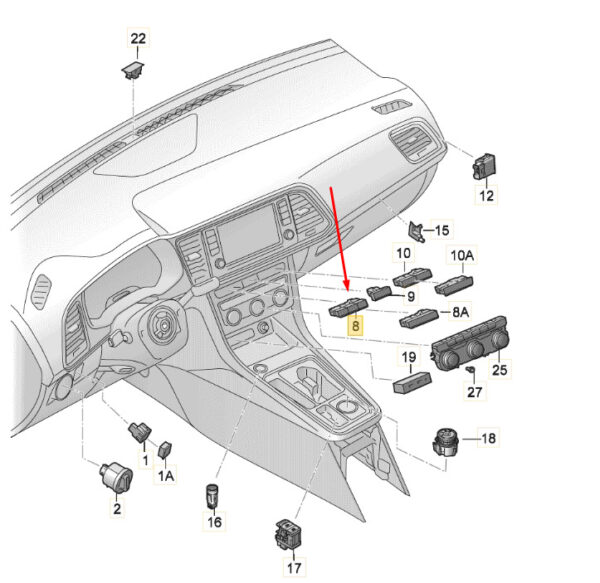 575927137JWHS - New SEAT ATECA KH7 PDC Sensors Camera A Off Switch Panel 575927137JWHS