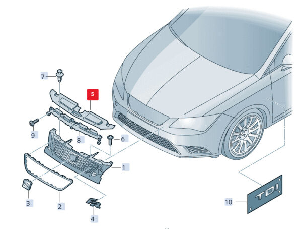 5F0853655B9B9 - SEAT Leon 5F1 front bumper cover, disc, 5F0853655B9B9, original part