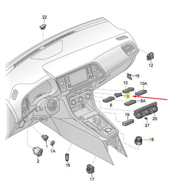5F0953235B1QB - New SEAT ATECA KH7 Hazard Warning Switch Knob 5F0953235B1QB Genuine