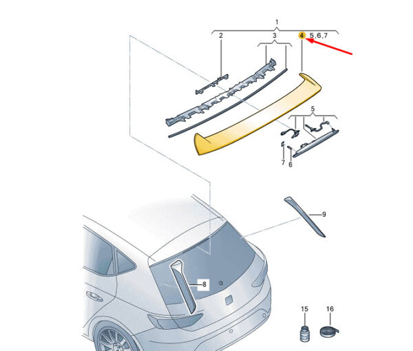 5F4827960GRU - SEAT Leon 5F MK3 rear spoiler 5F4827960GRU NEW ORIGINAL