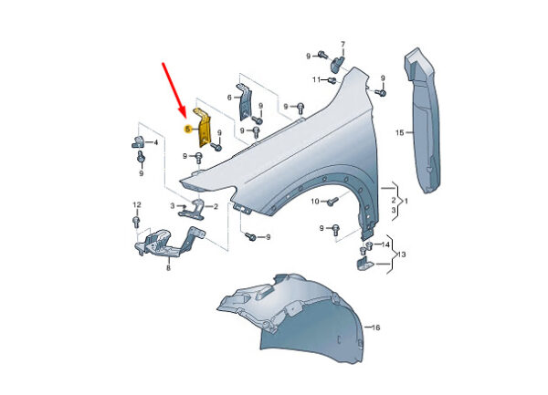 5FF821327 - New Cupra FORMENTOR Fender Center Bracket Front Left 5FF821327 Genuine