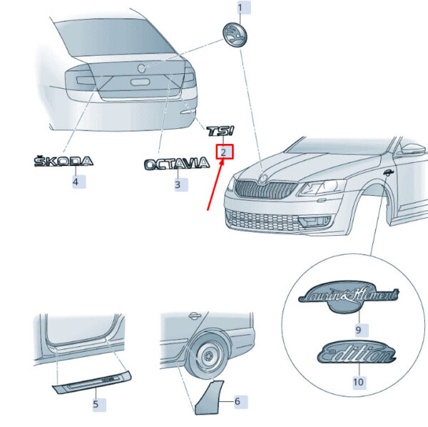 5JA853687B - ŠKODA OCTAVIA 5E MK3 Tailgate Logo Emblem 5JA853687B2ZZ, Original