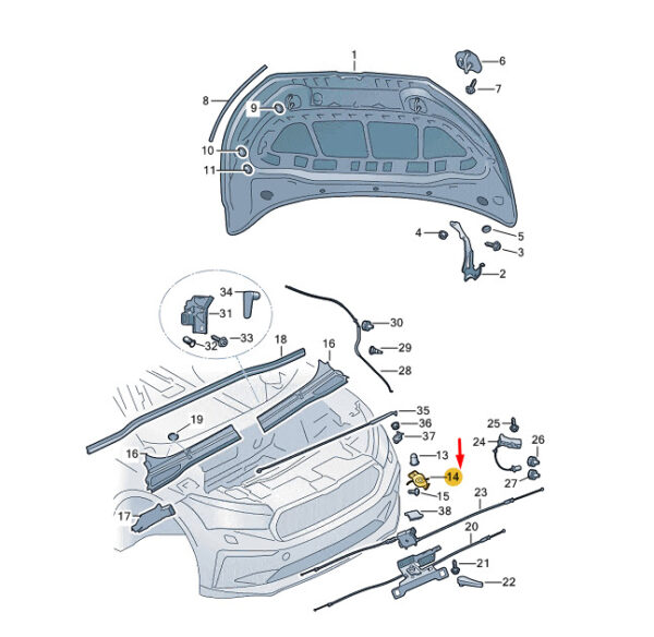 5LA806930 - ŠKODA ENYAQ IV front flap right closing element 5LA806930 NEW ORIGINAL