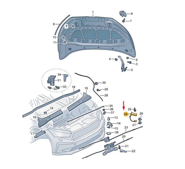 5LA823509D - ŠKODA ENYAQ IV bonnet lock left side lower part 5LA823509D part