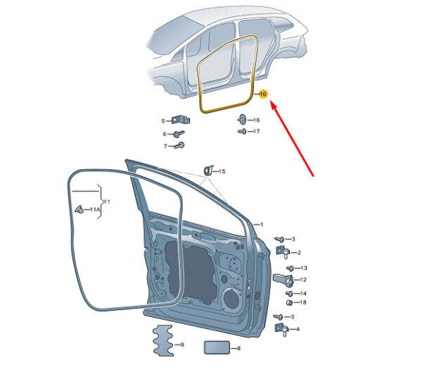 5LA867912A9B9 - ŠKODA ENYAQ IV front right door seal 5LA867912A9B9 NEW ORIGINAL