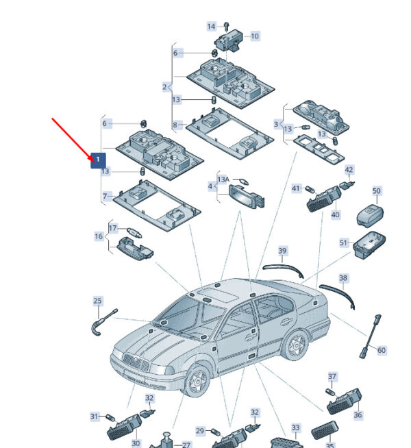 5TA947105AWHI - ŠKODA SUPERB MK3 indoor and reading light 5TA947105AWHI, original part