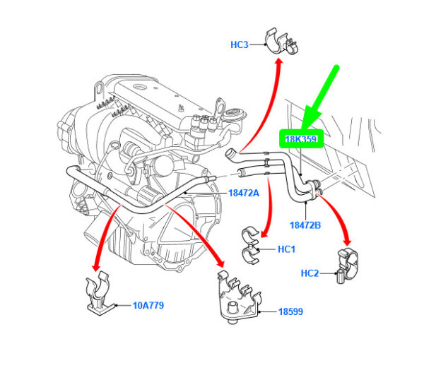 1134873 - NEW FORD FOCUS MK1 HEATER OUTLET HOSE ASSY LHD 1134873 98AB-18K359-EL ORIGINAL